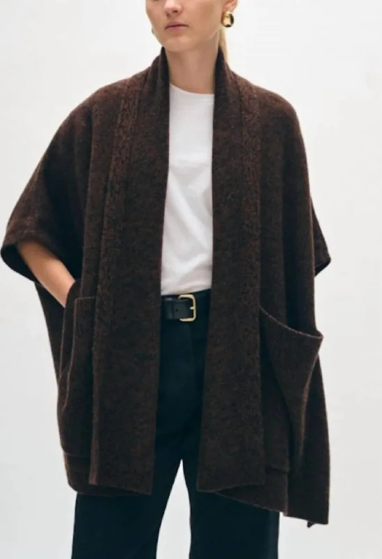 Cashmere Blend Open Poncho In Brown/black Minimalist Women's Casual
