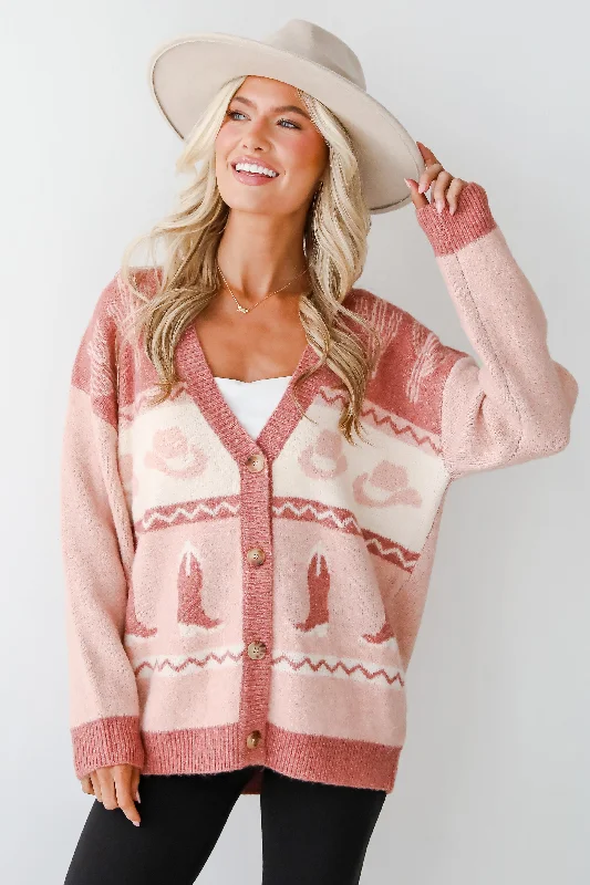 FINAL SALE - Western Vibes Blush Sweater Cardigan Confident Women's Power