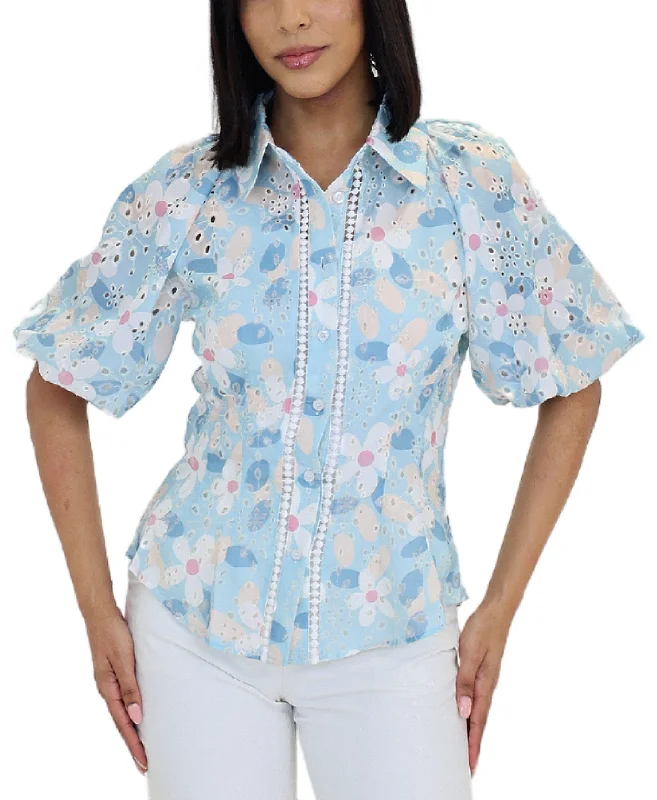 Floral Print Eyelet Top Earthy Women's Hemp - based