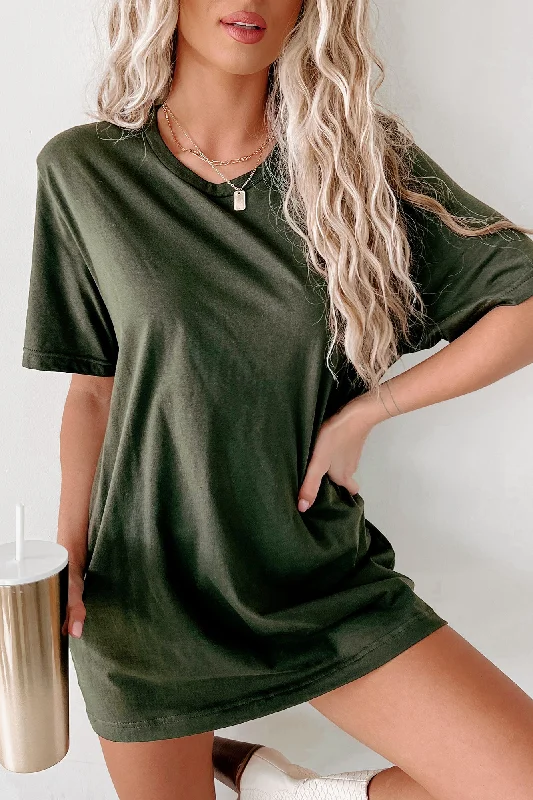 Basic Short Sleeve T-Shirt (Dark Olive) Elegant Women's Formal 