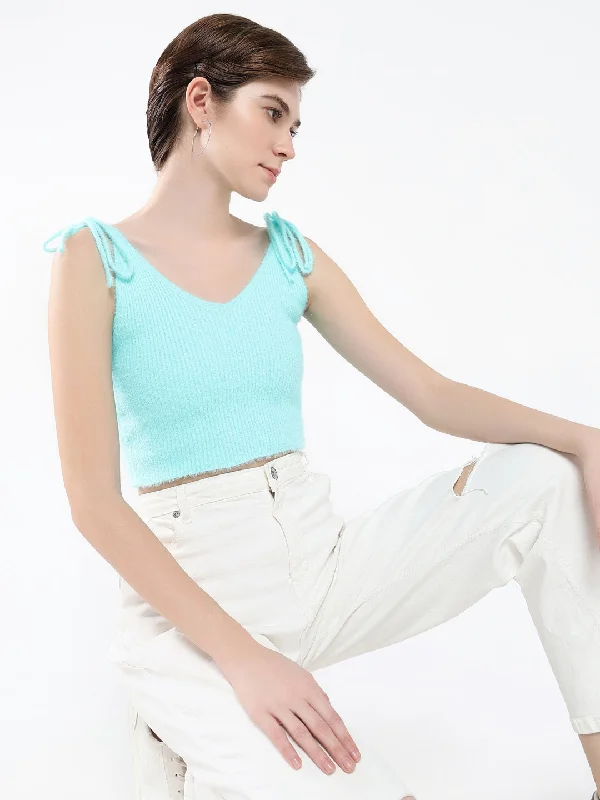 Women Solid Sea Green Top Luxurious Women's High -  end