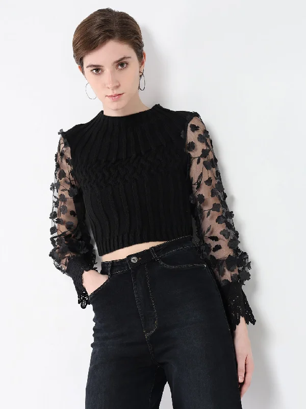 Women Solid Black Fitted Top Refined Women's Velvet