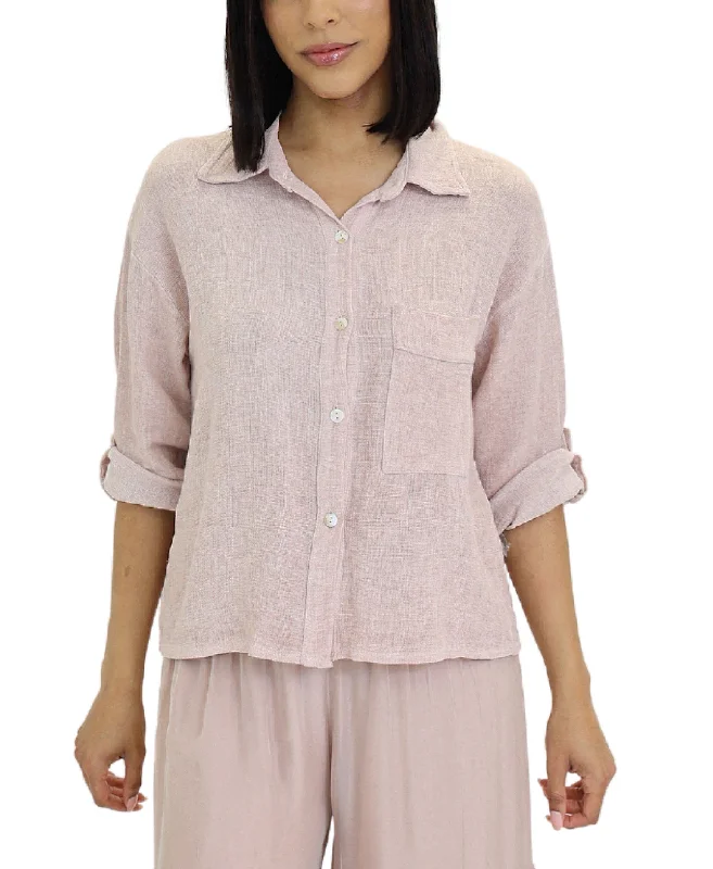 Linen & Cotton Blend Top Refined Women's 