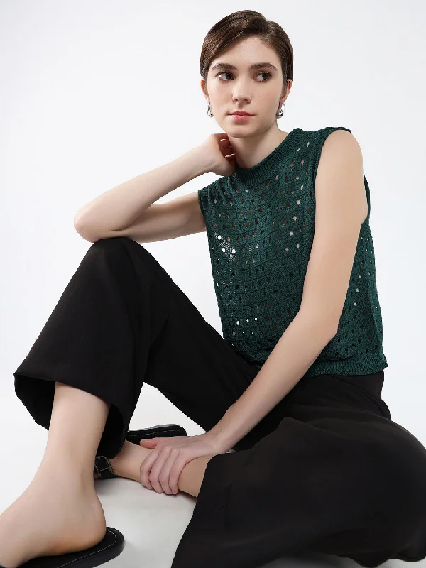 Women Solid Green Top Bold Women's Animal Print