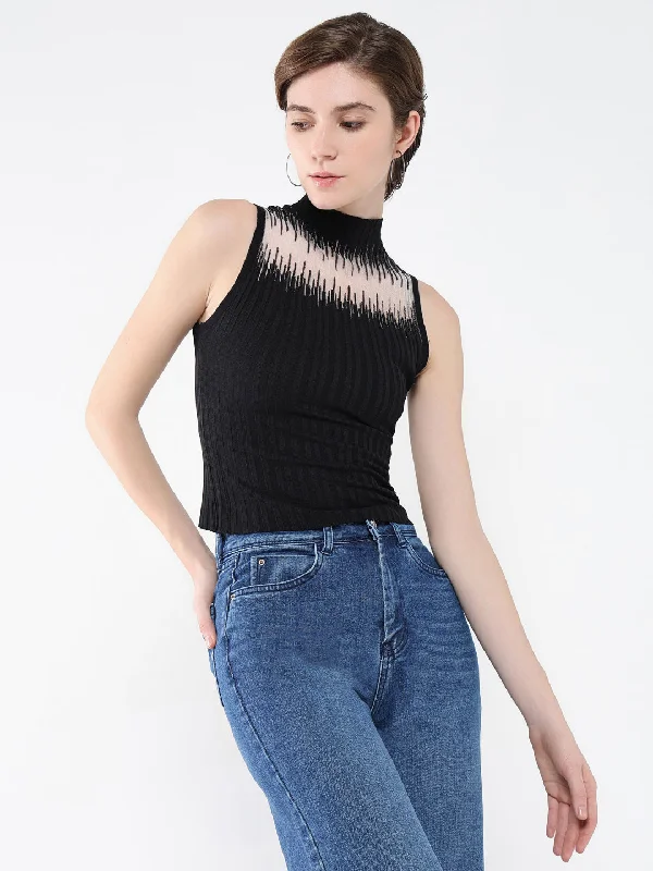 Women Solid Black Top Classic Women's Tweed