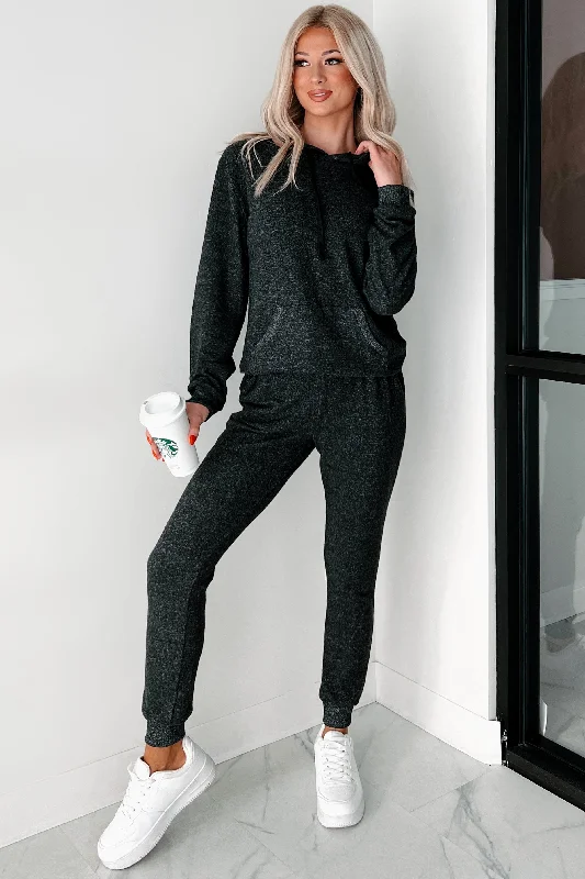 DOORBUSTER Peregrine Fuzzy Knit Hoodie & Jogger Set (Charcoal) Modern Women's 