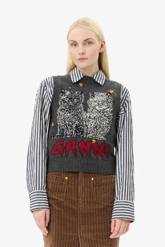 Graphic Cats Vest - Gray Quill Modern Women's 