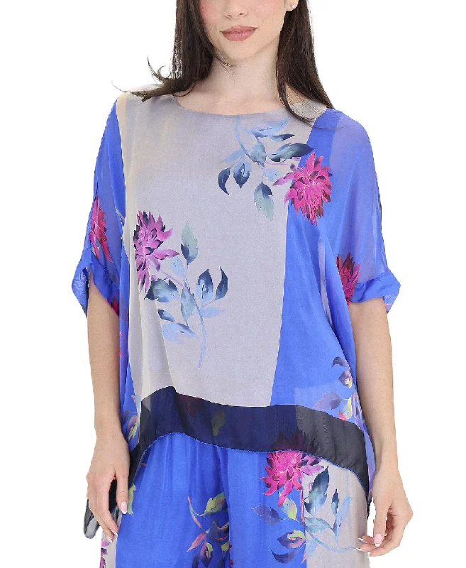 Asymmetrical Silk Floral Print Top Refined Women's 