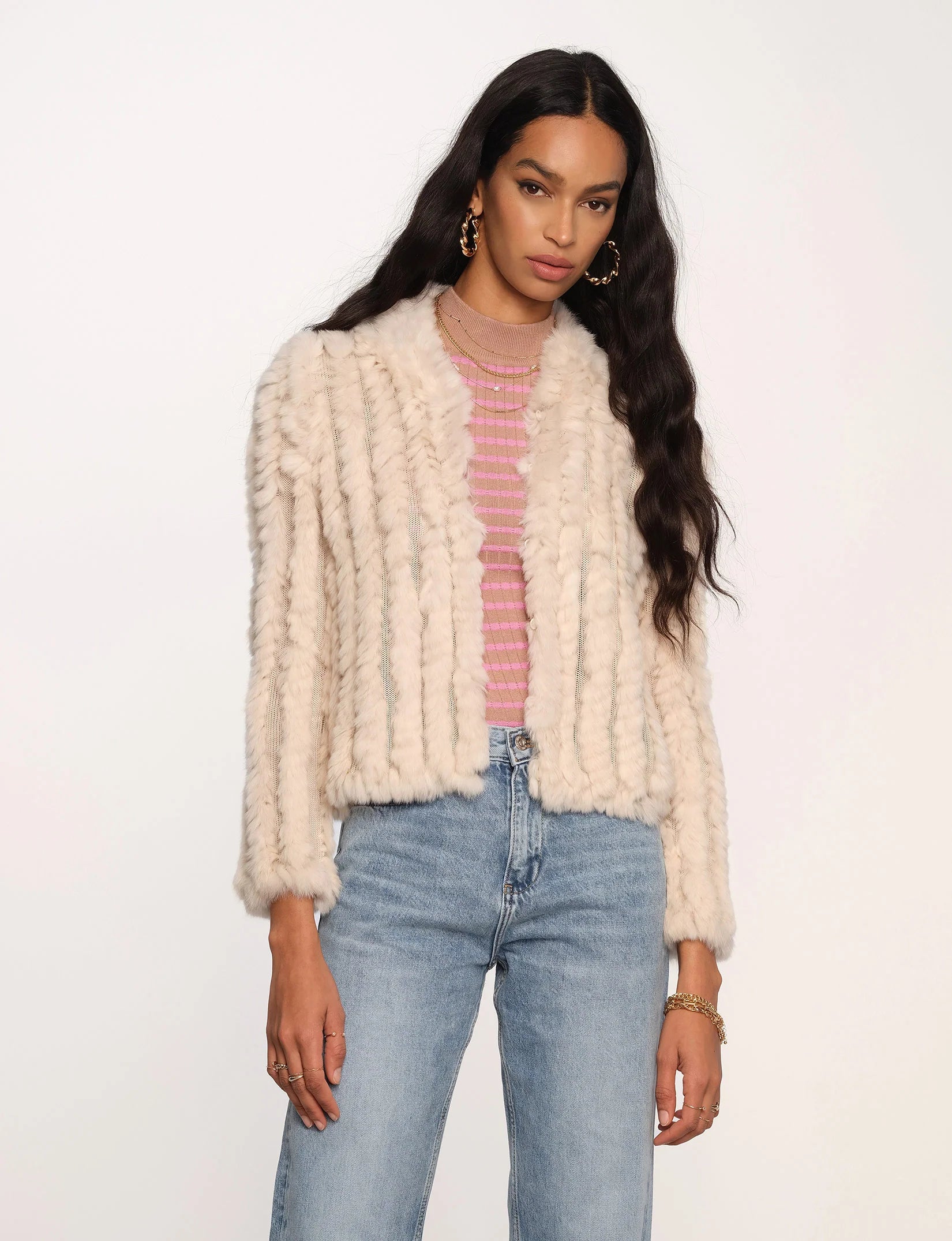 Rosa Fur Jacket - Putty Dapper Women's Bow - adorned