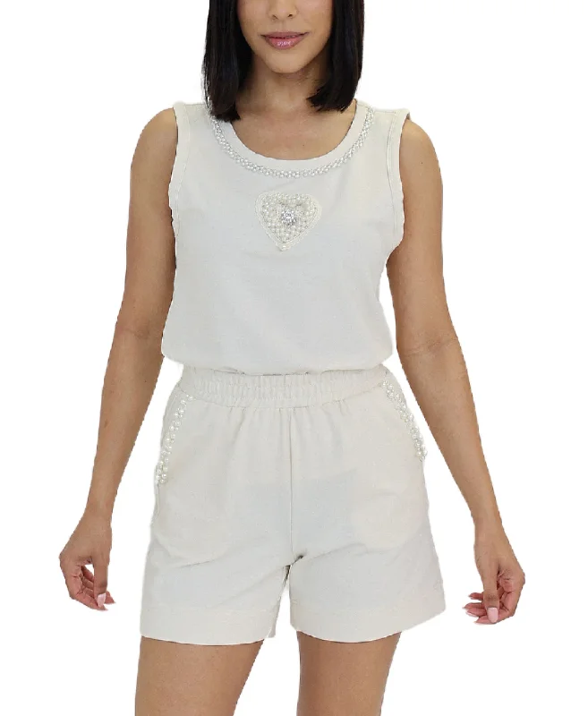 Heart Top w/ Pearls & Shorts - 2 Pc Set Trendy Women's Oversized