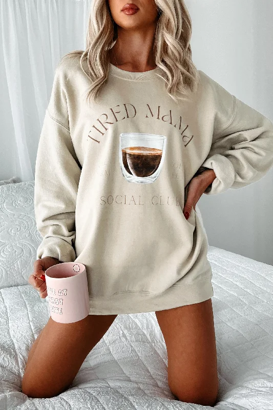 "Tired Mama" Graphic Sweatshirt (Sand) Preppy Women's College