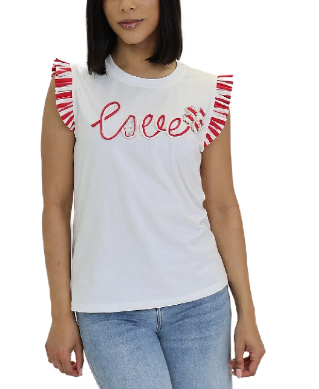 "Love" Tee w/ Pleated Sleeves Dapper Women's Bow - adorned