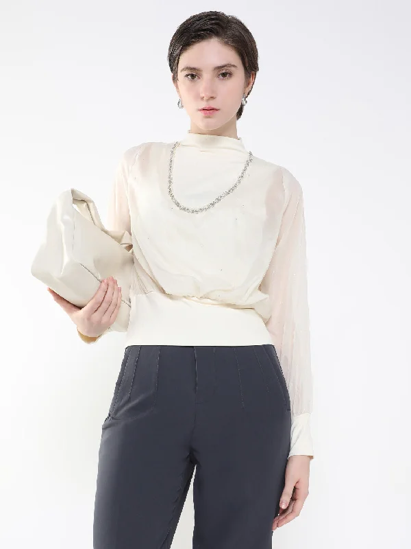 Women Cream Solid Top Elegant Women's Formal 