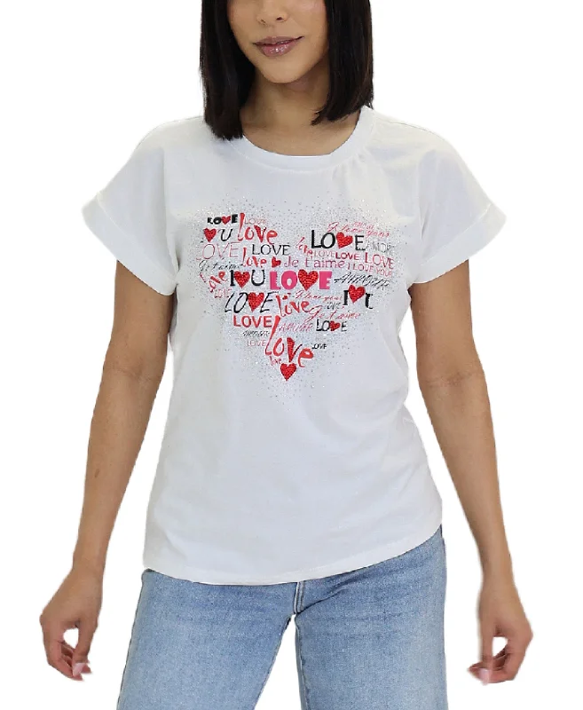 "Love" Heart Tee w/ Rhinestones Feminine Women's Soft 