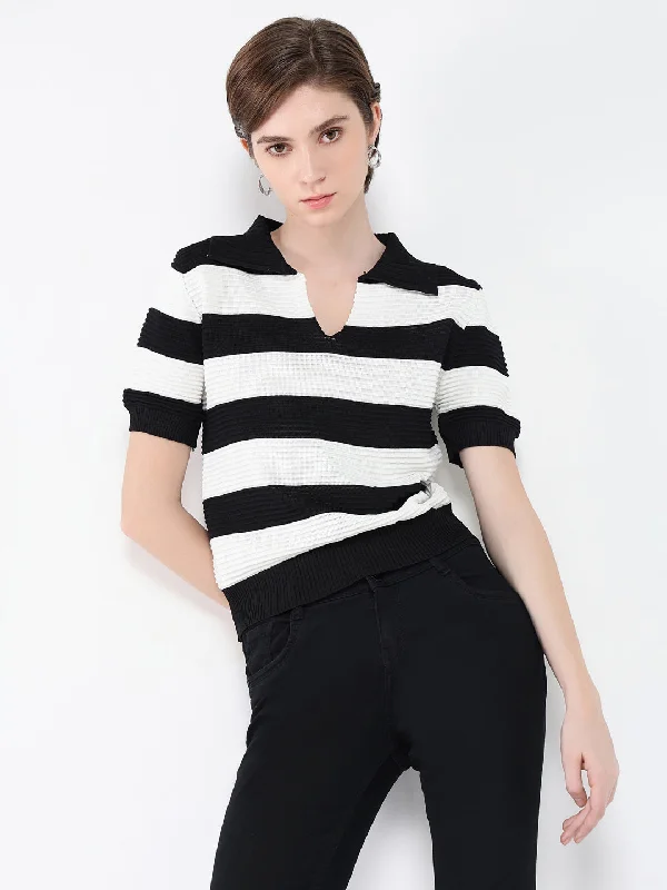 Women Striped Black Top Modern Women's 