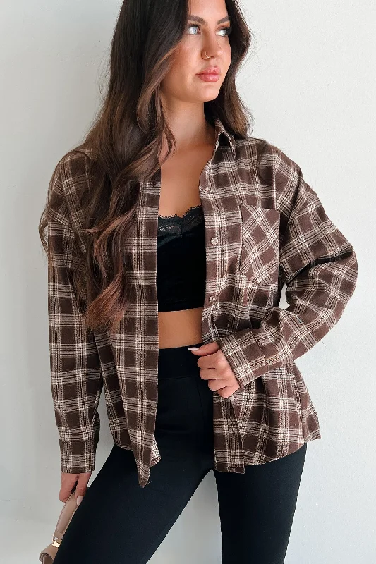 Stay Humble Oversized Plaid Shirt (Brown/Cream Plaid) Modern Women's 