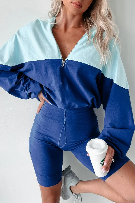 Feeling The Burn Athleisure Set (Royal Blue/Baby Blue) Sophisticated Women's Tailored