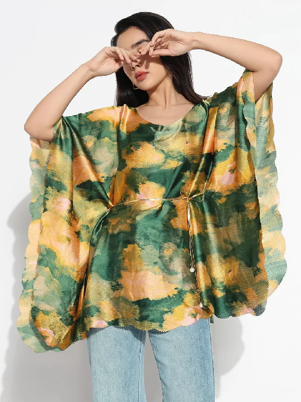 Women Round Neck Green Colourblocked Top Bold Women's Animal Print