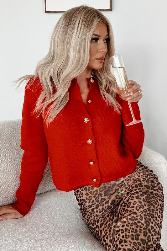 Posh Presentation Buttoned Cardigan (Red) Sleek Women's 