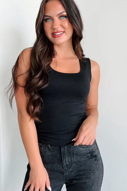 Even The Score Double-Lined Square Neck Top (Black) Monochromatic Office Style