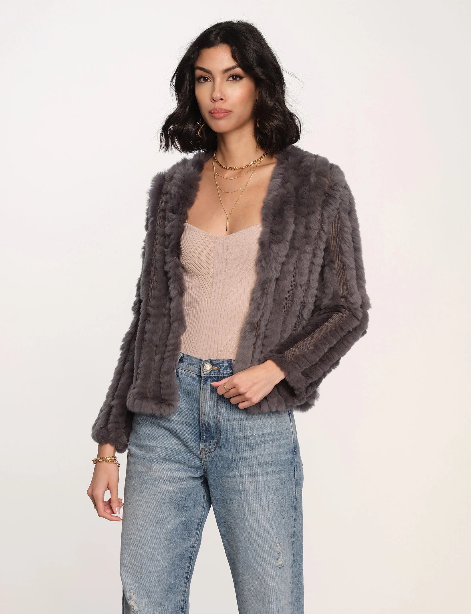 Rosa Fur Jacket - Charcoal Stylish Women's Neon