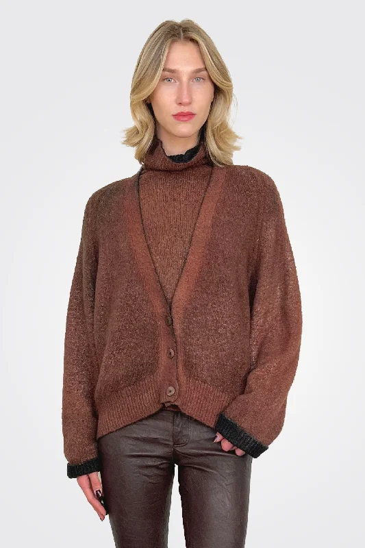 Reversible Knit Cardigan - Brown Black Women