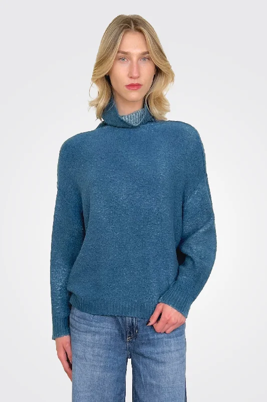 Reversible Knit Turtleneck - Blue Teal Athletic Women's 
