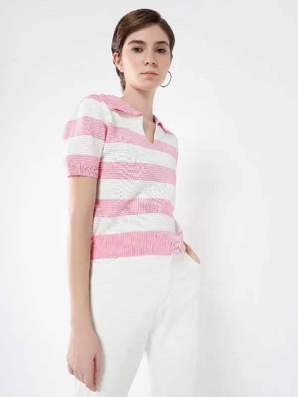 Women Striped Pink Top garde