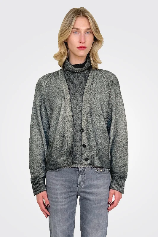 Reversible Knit Cardigan - Black Grey Traditional Women's Wool