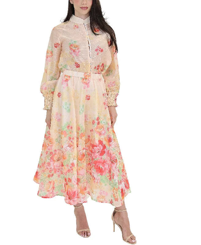 Floral Printed Blouse & Midi Skirt Set- 2 Pc Set Refined Women's Classic 