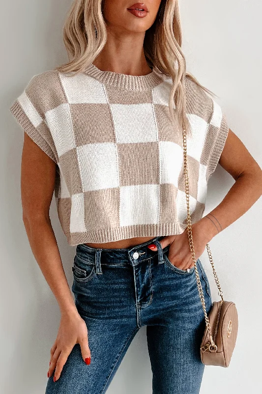 Finding My Zen Checker Knit Top (Taupe) garde