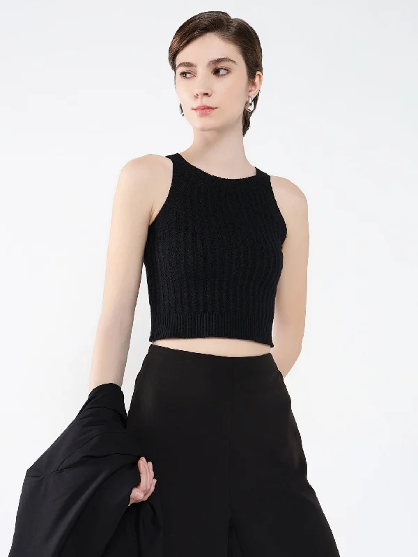Women Solid Black Tank Top Stylish Women's Neon
