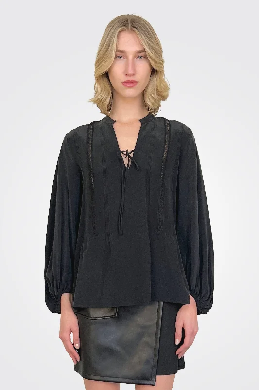 Tie Blouse - Black Dynamic Women's High - energy