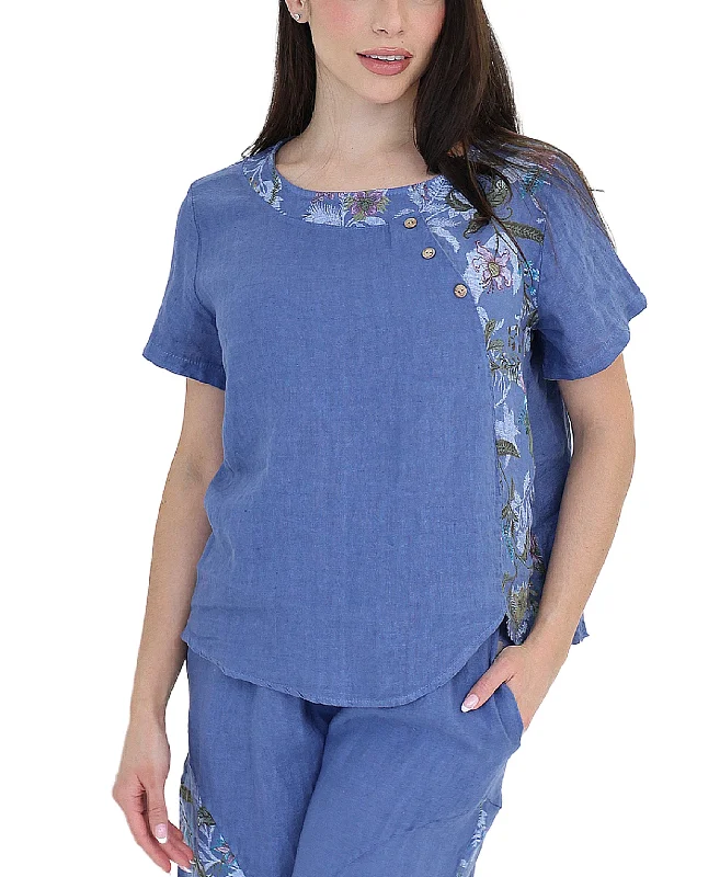 Linen Top w/ Floral Print performance