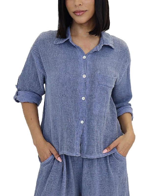 Linen & Cotton Blend Top Hip Women's Urban
