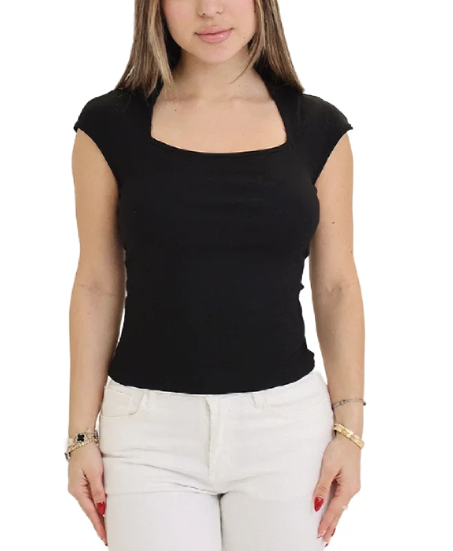 Ribbed Square Neck Top Stylish Women's Neon
