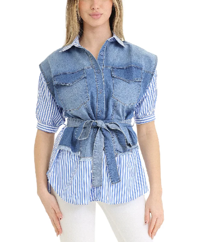 Striped Top w/ Denim Trim Refined Women's Classic 
