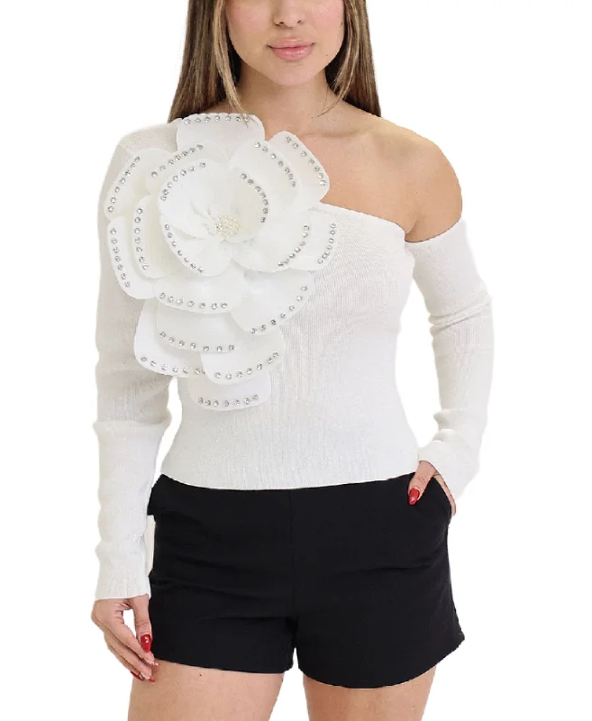 Knit Top w/ Flower & Rhinestones Refined Women's Velvet
