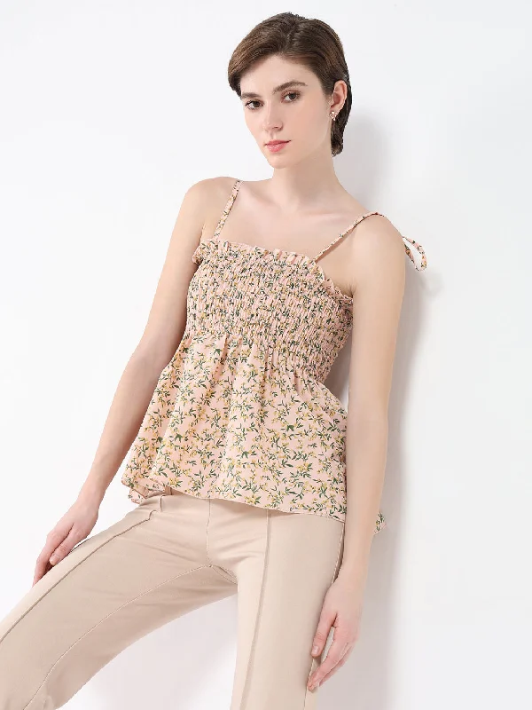 Women Floral Peach Peplum Top Trendy Women's 