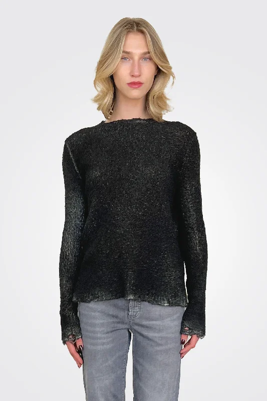 Reversible Knit Pullover - Black Grey Confident Women's High - fashion
