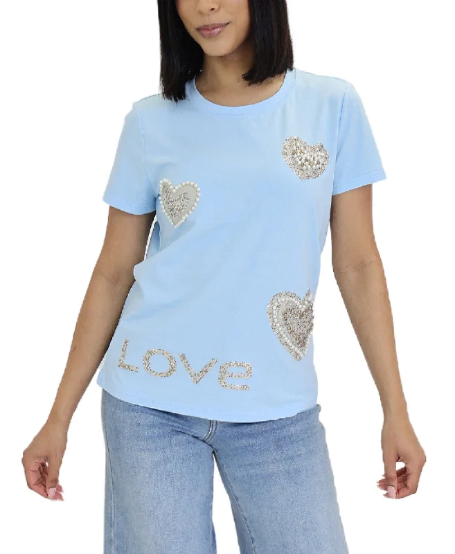 "Love" Heart Tee w/ Pearl & Rhinestones Relaxed Women's Beachy