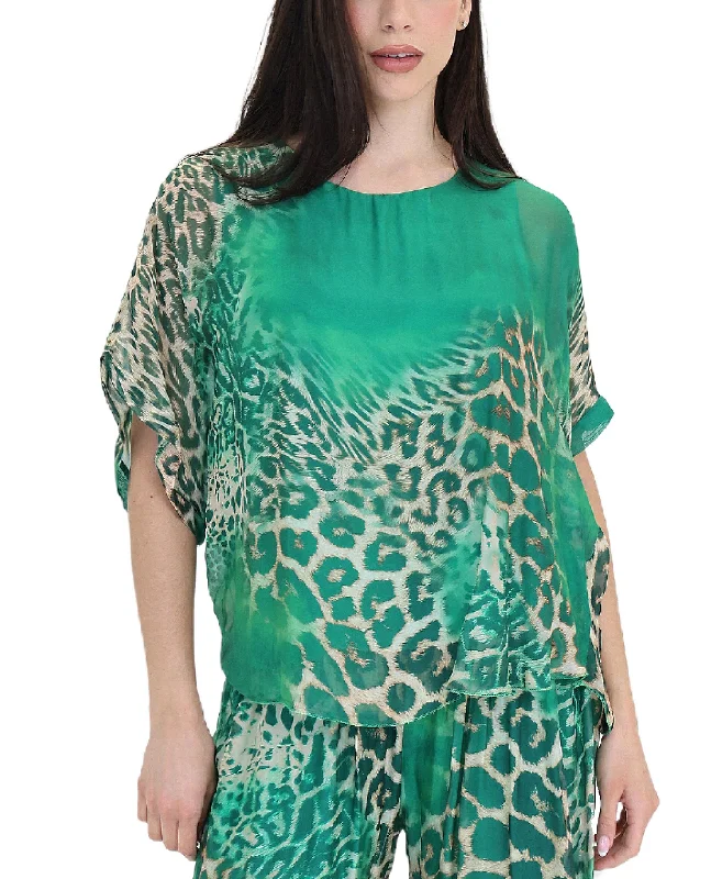 Silk Leopard Print Top Trendy Women's Oversized