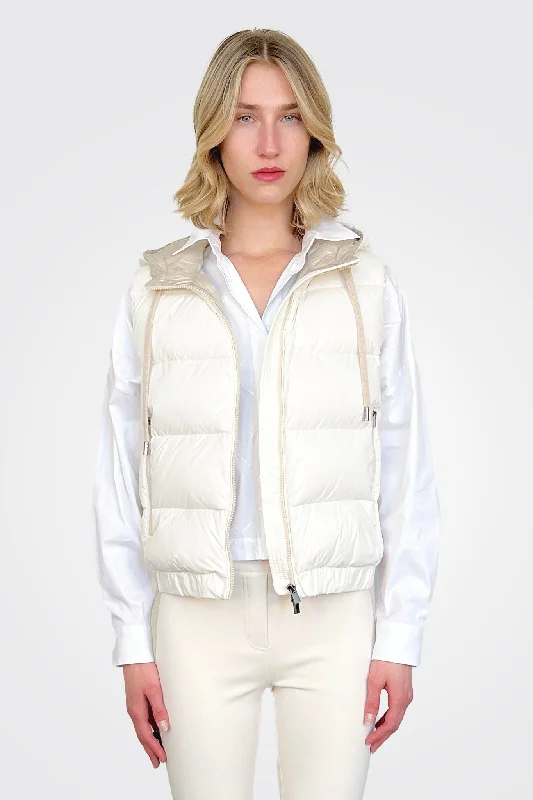 Short Hooded Goose Down Vest - Warm White Vacation