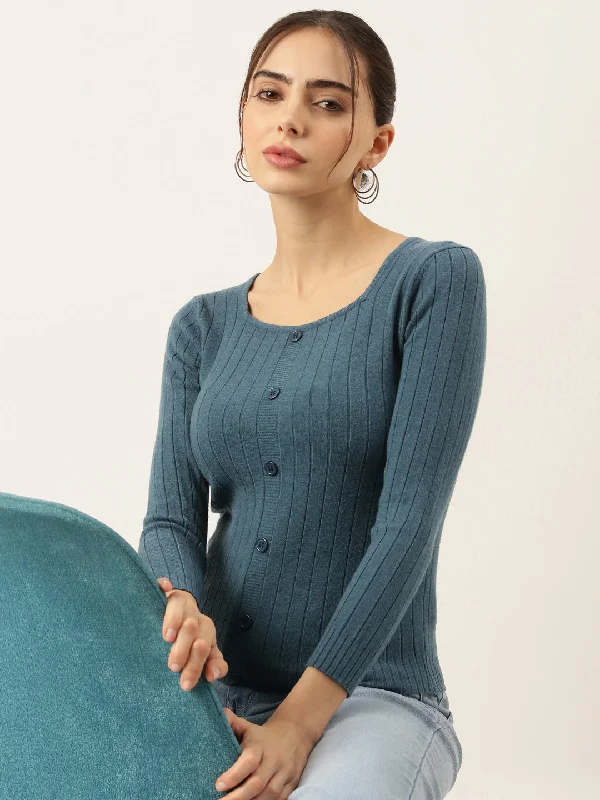 Women Teal Solid Top Earthy Women's 