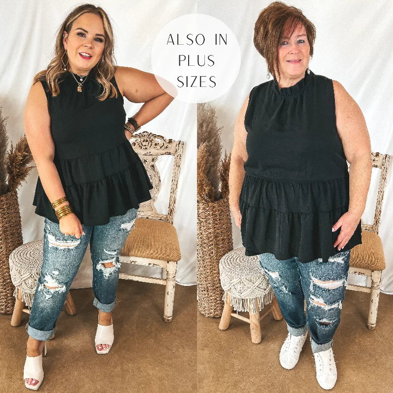 Days In the Sun High Neck Tiered Tank Top in Black Feminine Women's Style 
