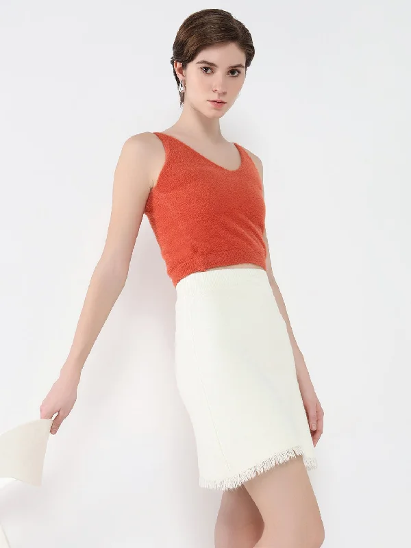 Women Solid Coral Fitted Top Bold Women's Statement