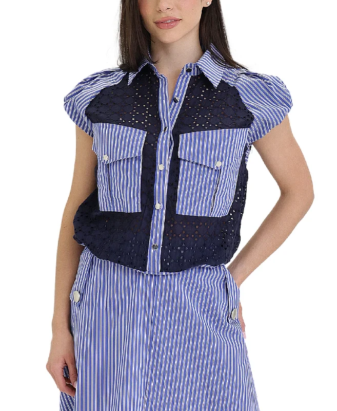 Eyelet & Striped Top Women