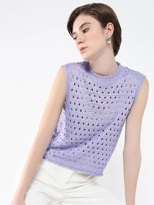 Women Solid Purple Top Sophisticated Women's Tailored