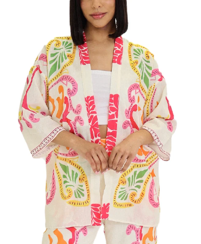 Printed Kimono Top Laid - back Women's Style