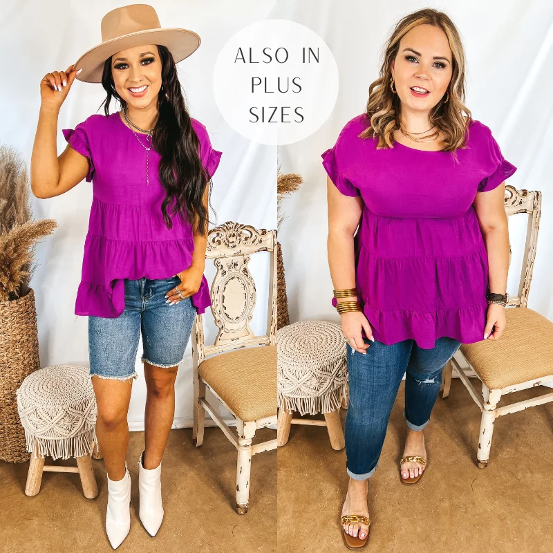 Belong To You Tiered Top with Ruffle Cap Sleeves in Magenta Earthy Women's 